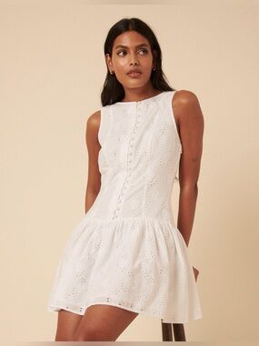 EXTRO&VERT Brodierie Aurora Eyelet Embroidered Drop-Waist Sleeveless Mini Dress